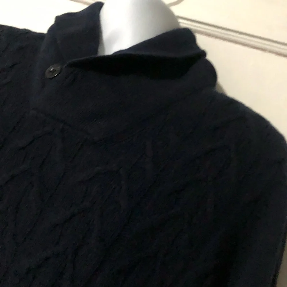 Ben Sherman Sweater Pullover Shawl Collar Blue Lambswool Cable Knit Sz Small